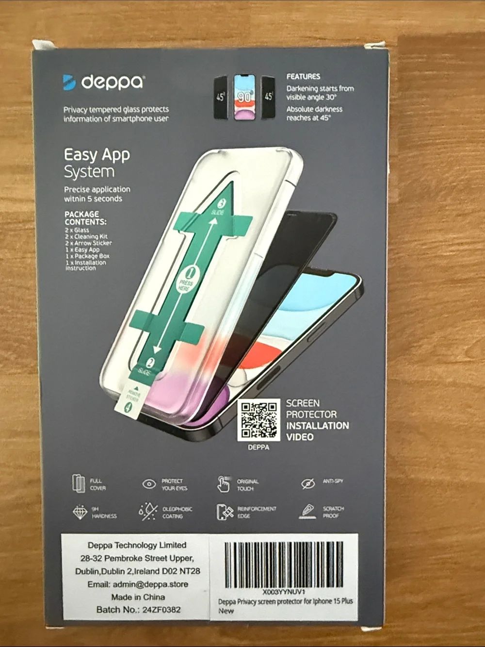 Deppa Privacy Glass Screen Protector for iPhone 15 Plus (Black) - 2 Pack